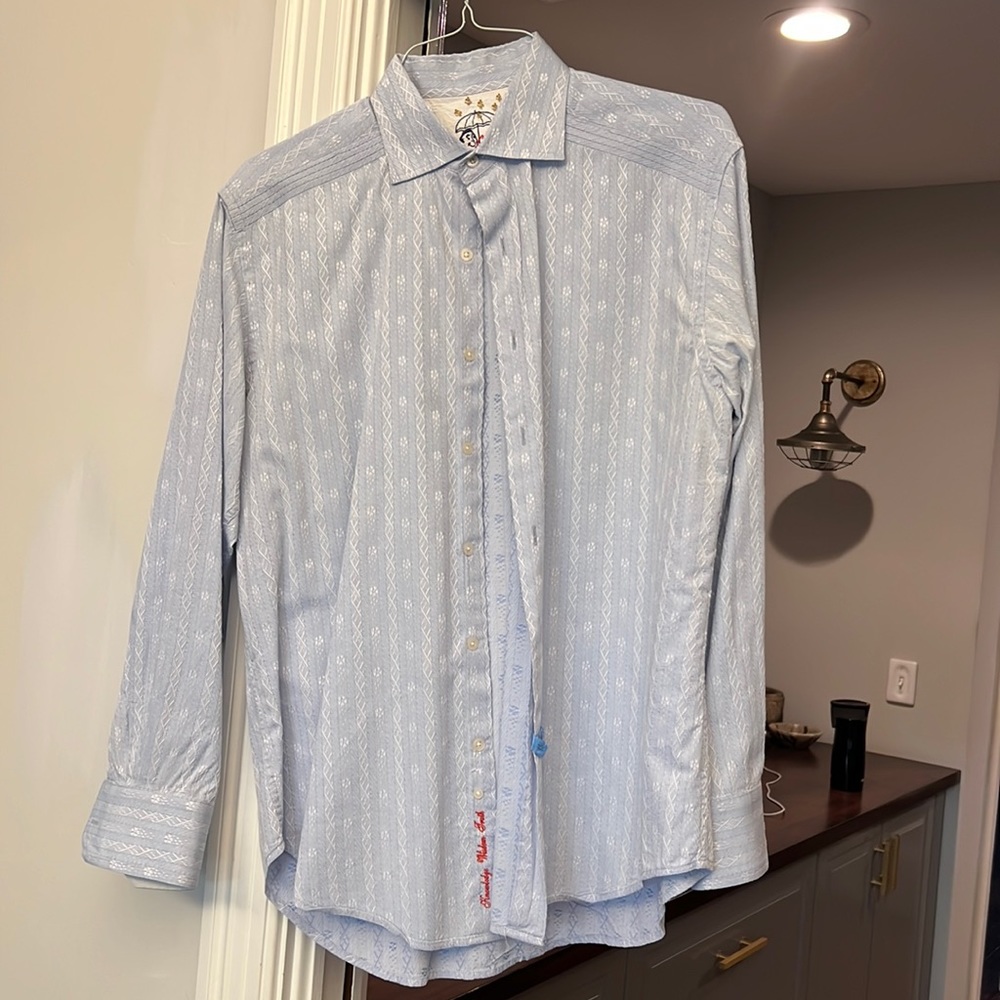 Robert Graham light blue pattered button up Oxford L